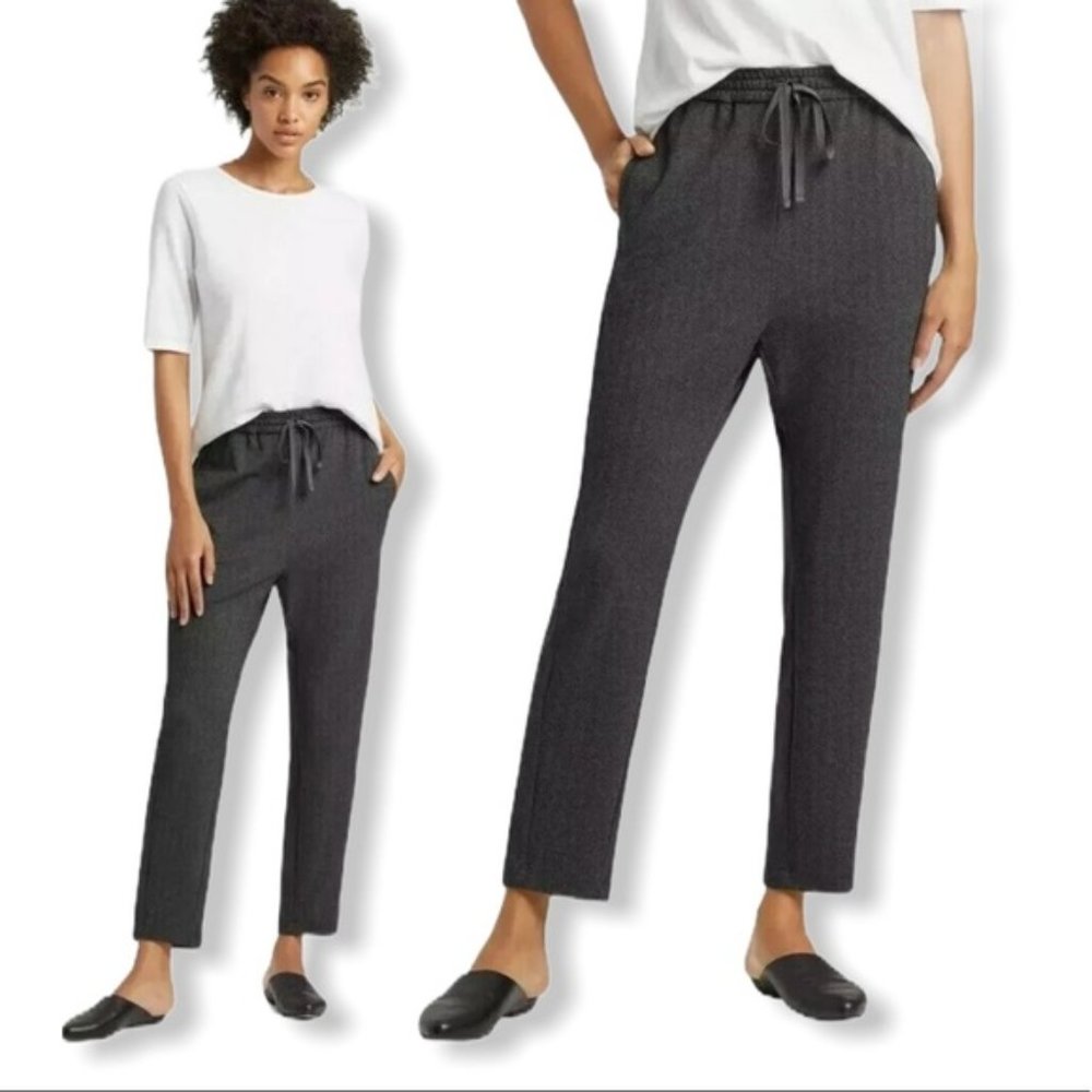 NWT Eileen Fisher Charcoal Herringbone Recycled Polyester Blend Slouchy Pants